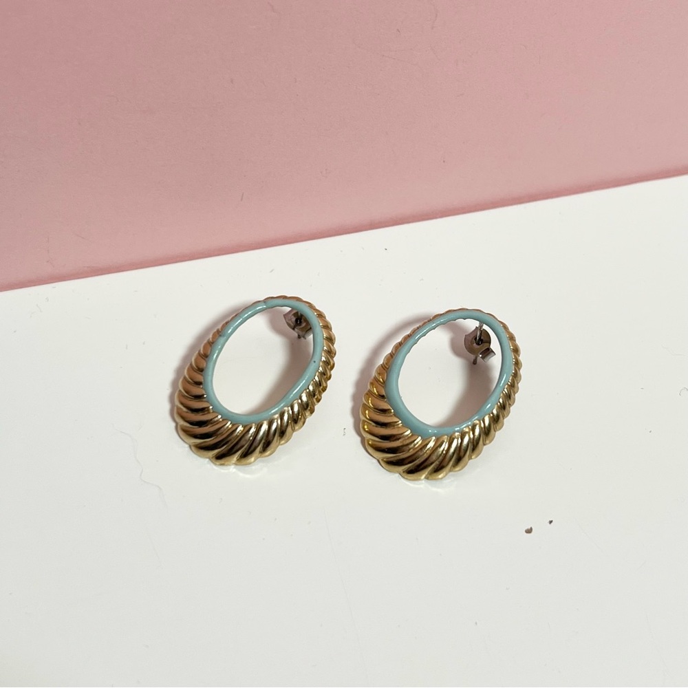 Vintage 80s pastel retro art deco oval earrings
